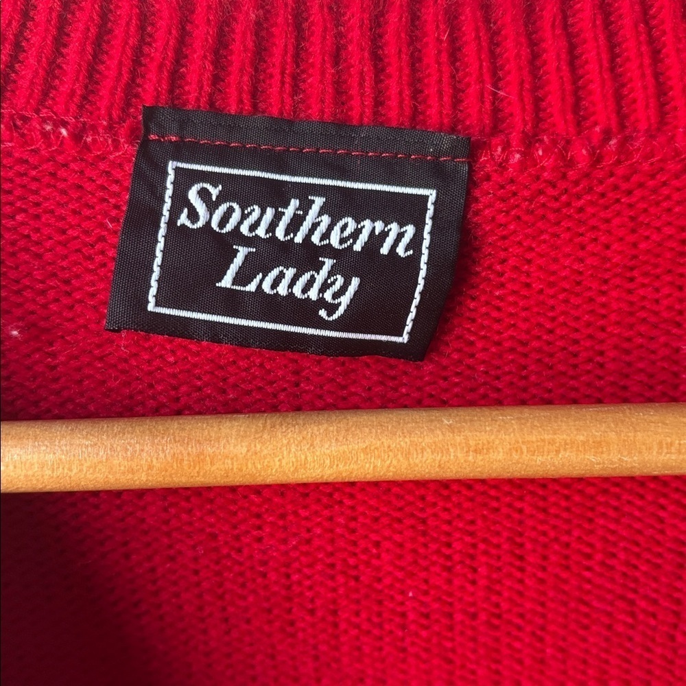 Vintage 90’s Southern Lady Holiday Time Red Floral Cardigan size L - Picture 2 of 6